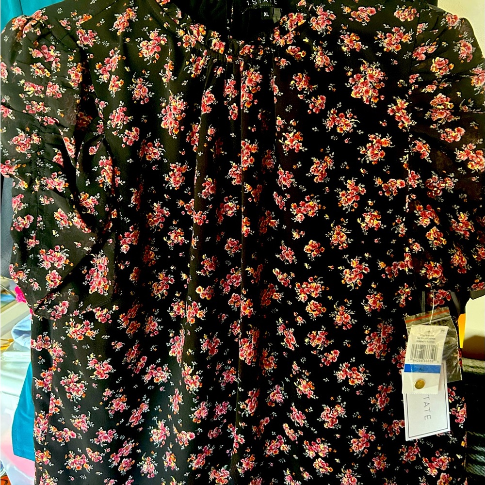 Beautiful 1.STATE Women's Ruched Short Sleeve Chiffon Black XL